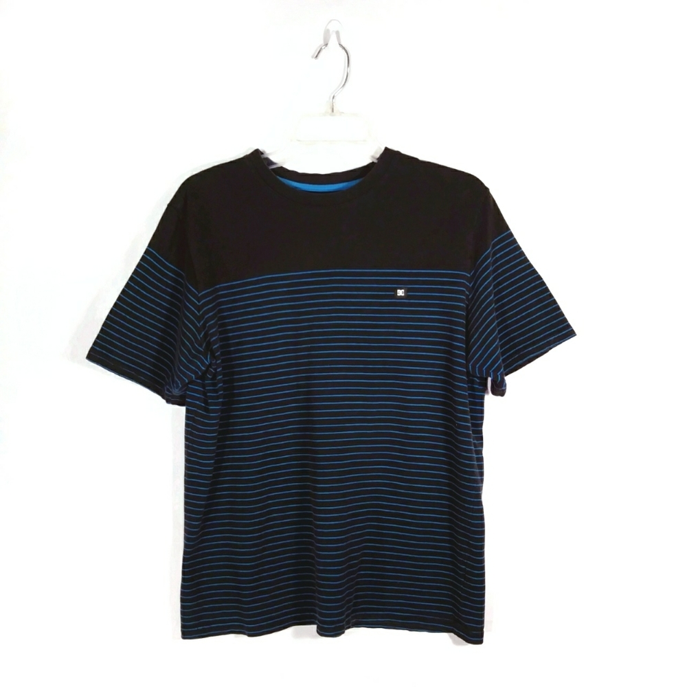 DC - navy blue & blue stripe skater tee